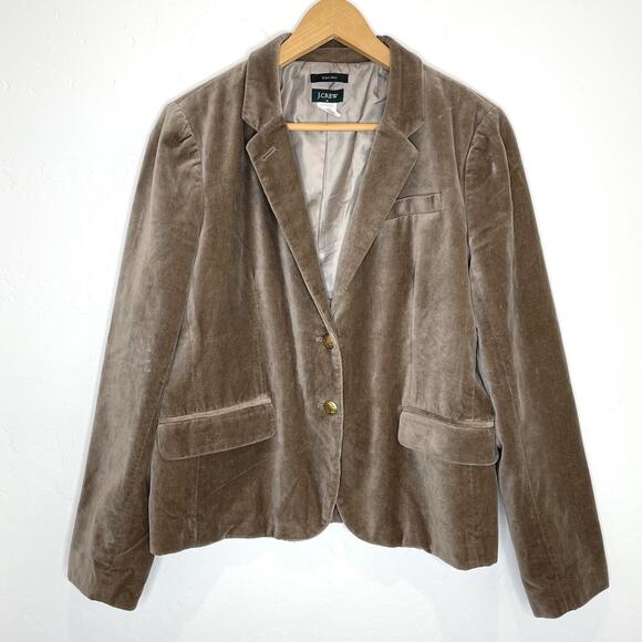 J Crew Velvet Schoolboy Blazer Womens 12 Tan Jacket Preppy Academia - Picture 1 of 6